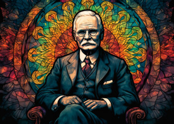 Карл Юнг в кріслі на фоні мандали